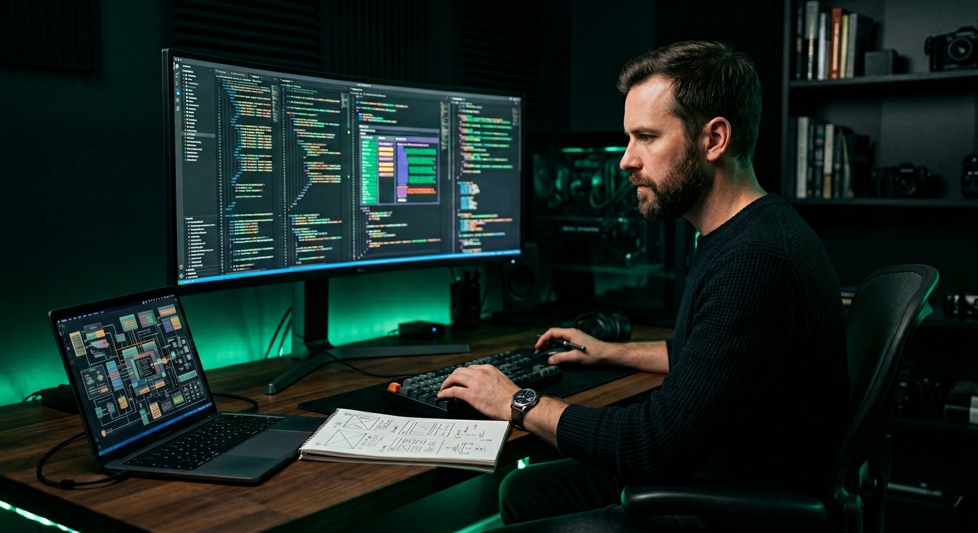 Frustrated developer looking at broken code